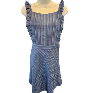 Altar'd State Blue and White Striped Ruffle Strap Midi Dress